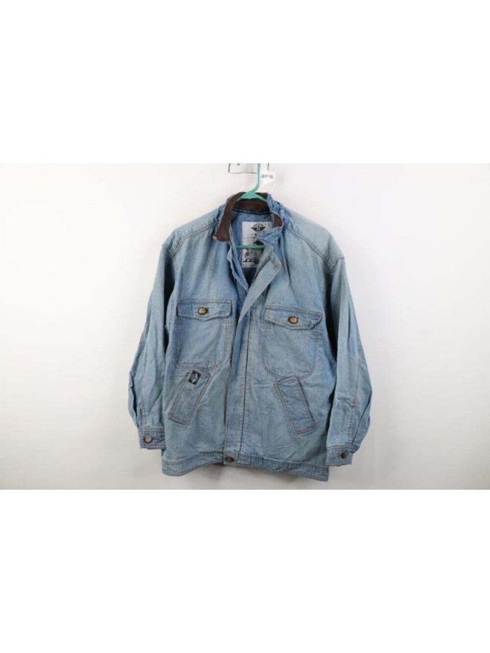 Vintage 80s Dockers x Levis Mens M Distressed Leather Collar Denim Bomber Jacket